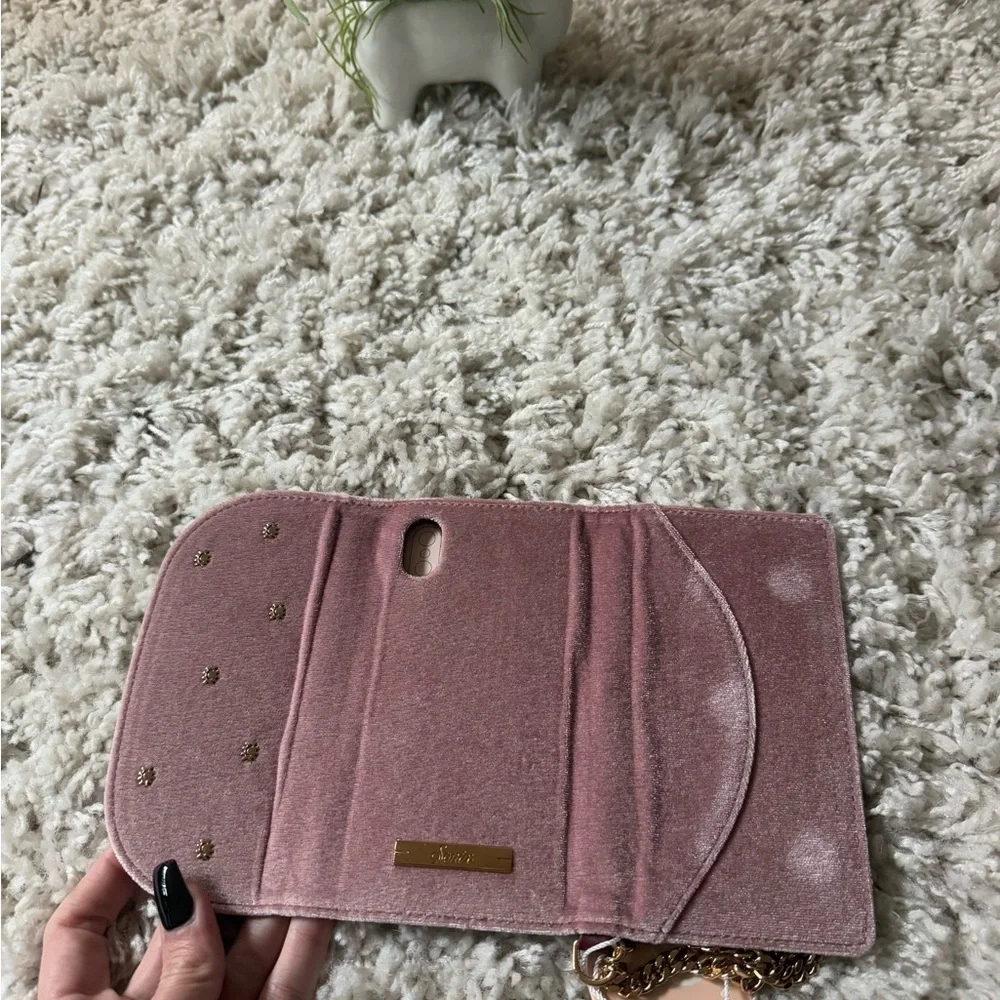 Brand new Pink velvet iPhone case clutch bag with gold studs and chain